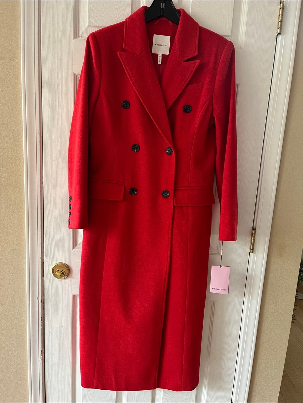 Avec Les Filles Red Double-Breasted Maxi Coat Dress